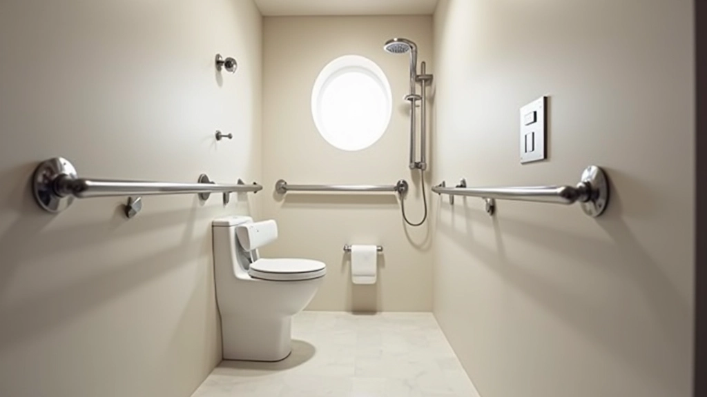 Modern accessible bathroom with grab bars and non-slip flooring