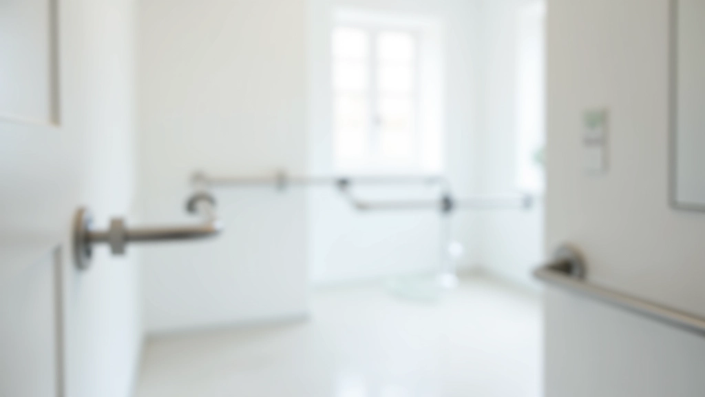 Modern accessible bathroom with safety grab bars and bright lighting