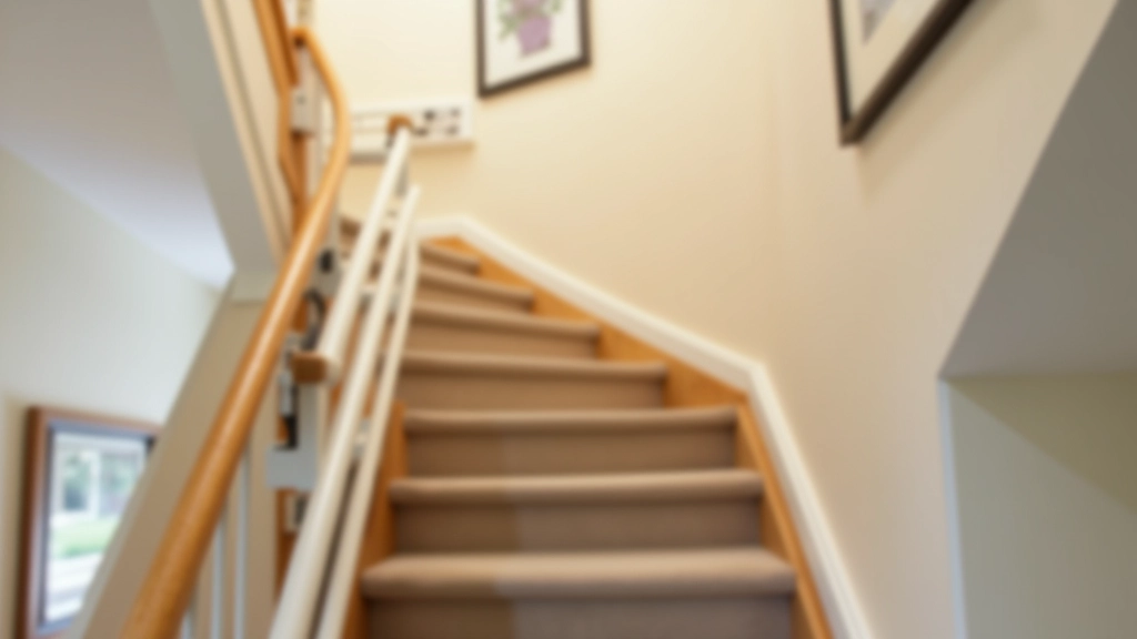 Curved staircase with installed stair lift system