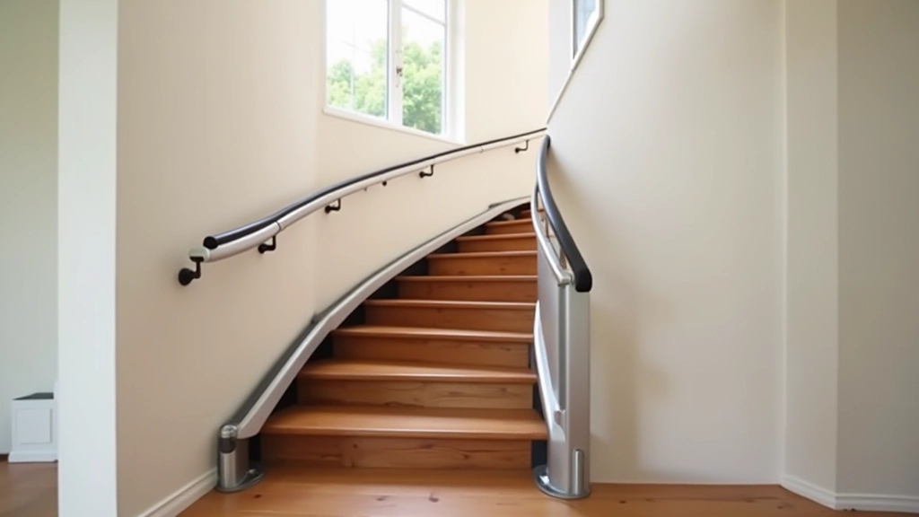 Curved stair lift on residential staircase