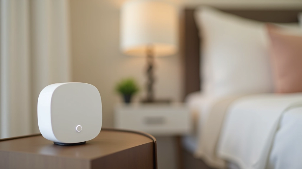 Smart home monitoring device on bedside table